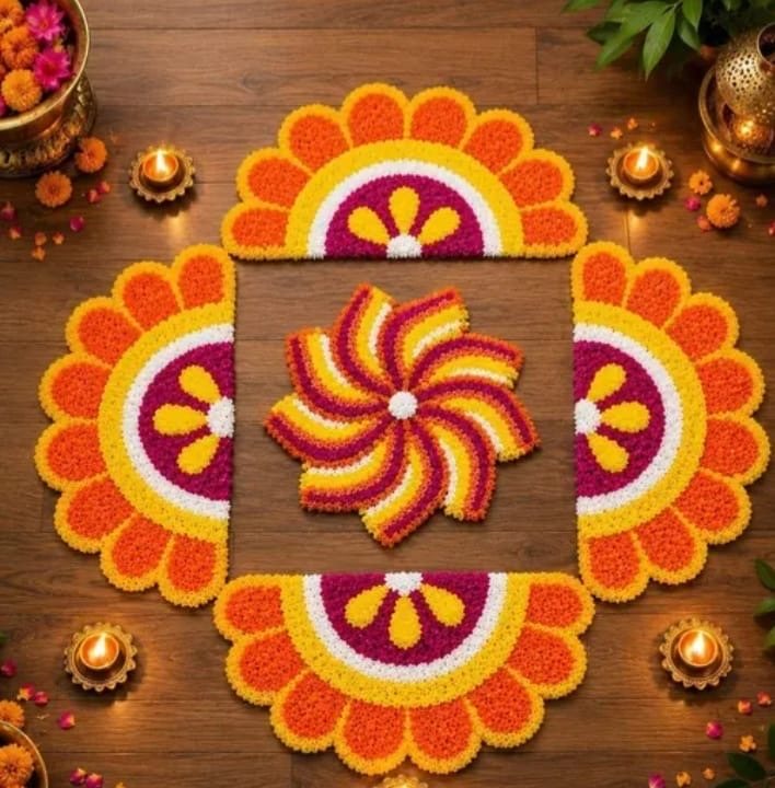 Kesar Chakra Modular Set — Ashwa Handicraft Floral Rangoli Mat Designs